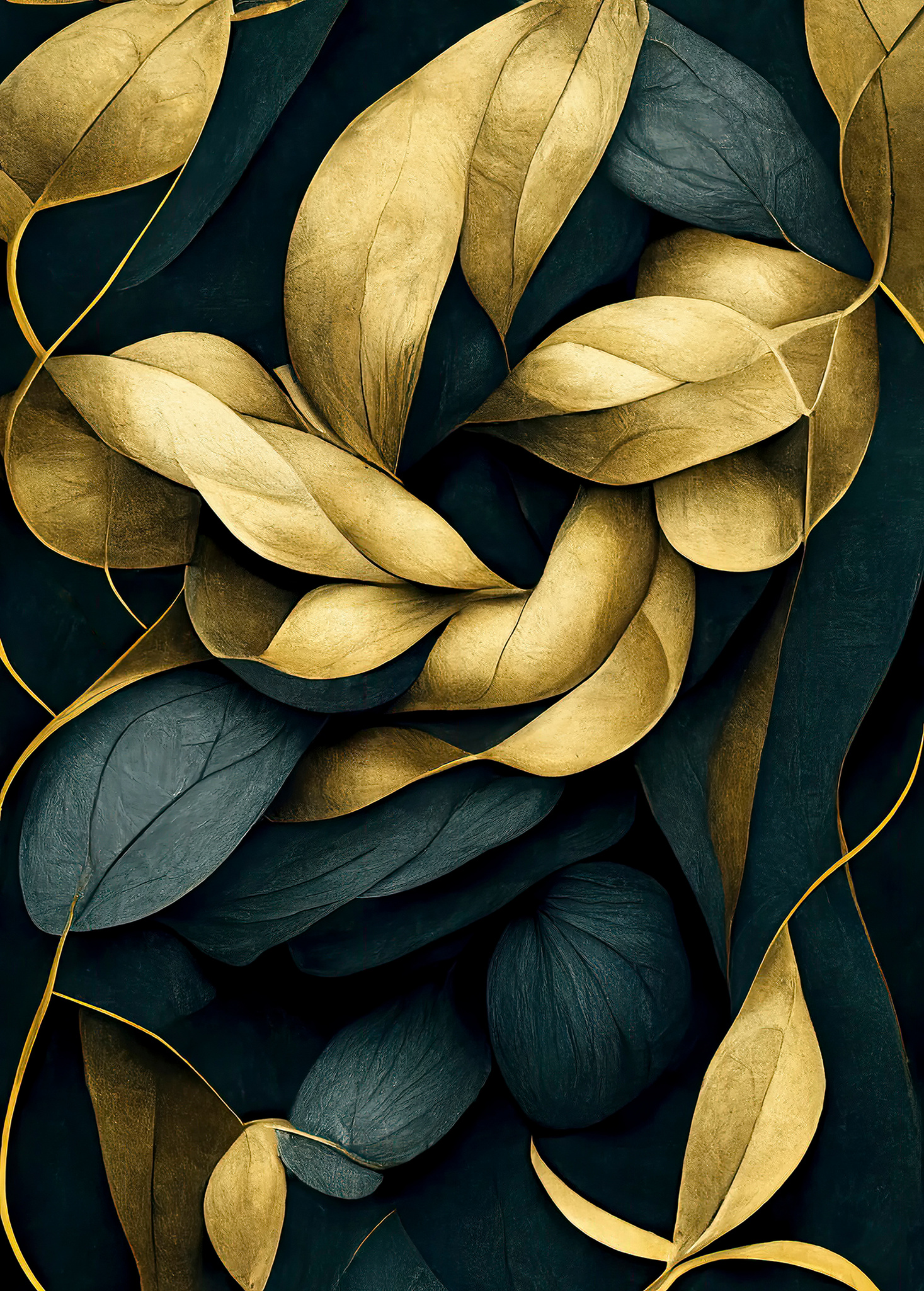 Abstract Floral Background. Blue and Gold Flourishes