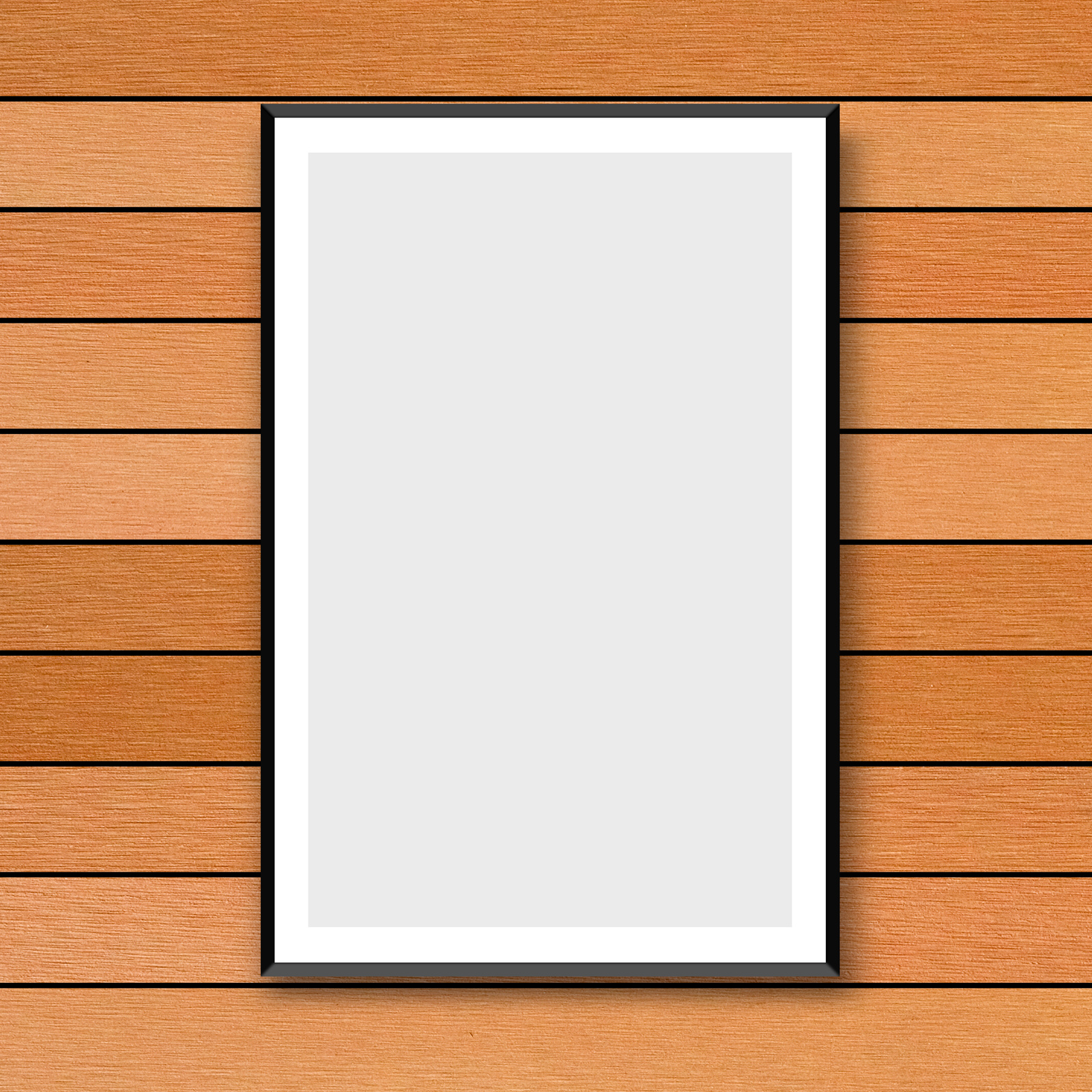 mock up white poster frame on modern brown wood carpentry background texture for design and decorate interior concept